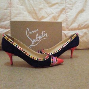 Christian louboutin studded patent leather pumps